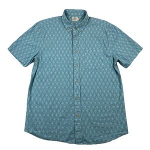 Faherty Playa Shirt Short Sleeve Button Up Teal Single Pocket Men's Large